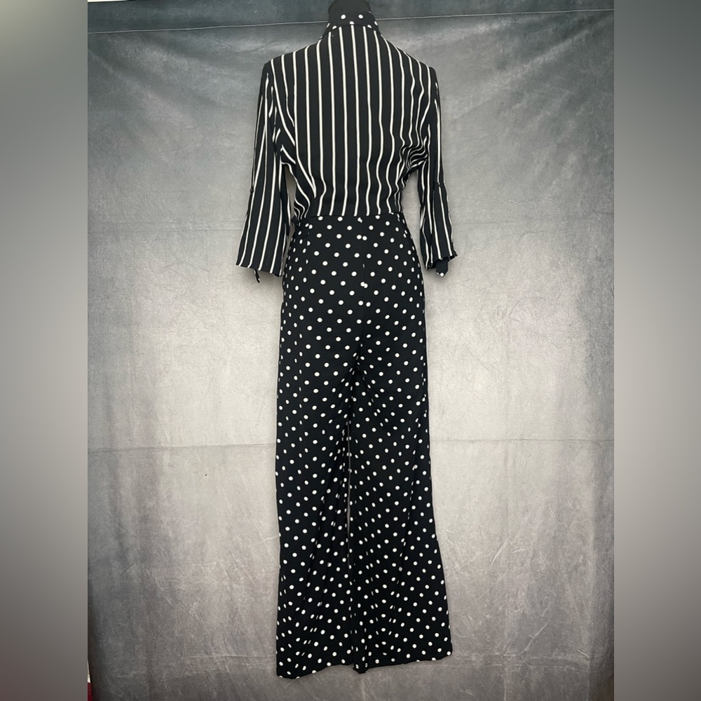 Black and white striped polka dot jumpsuit size small - Picture 6 of 6